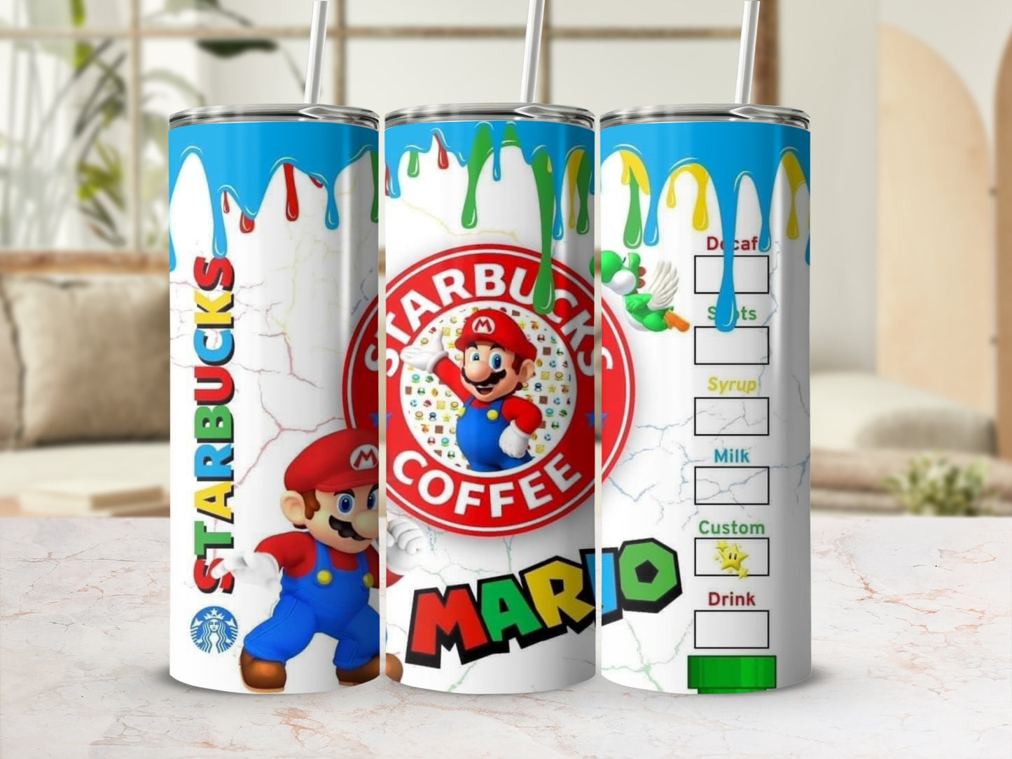 Starbucks Mario Coffee Themed Custom Tumbler Cup