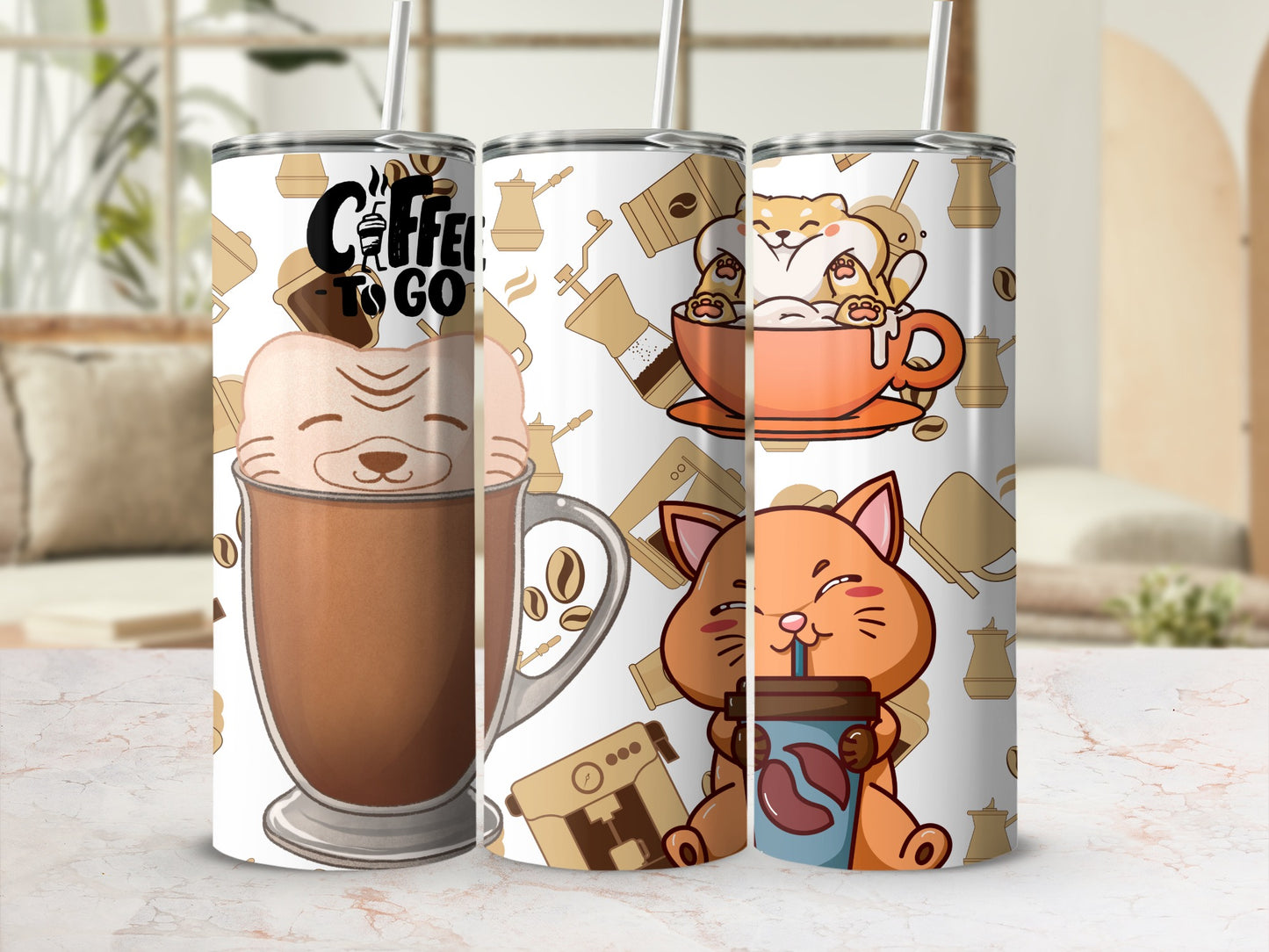 Cute Cat Themed Coffee To Go Tumbler For Cats Lovers
