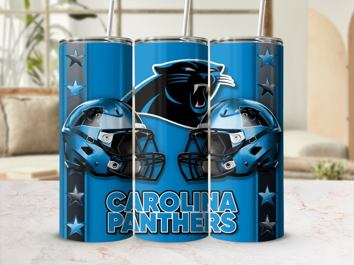 Carolina Panthers Helmets Stars Design Graphics Tumblers