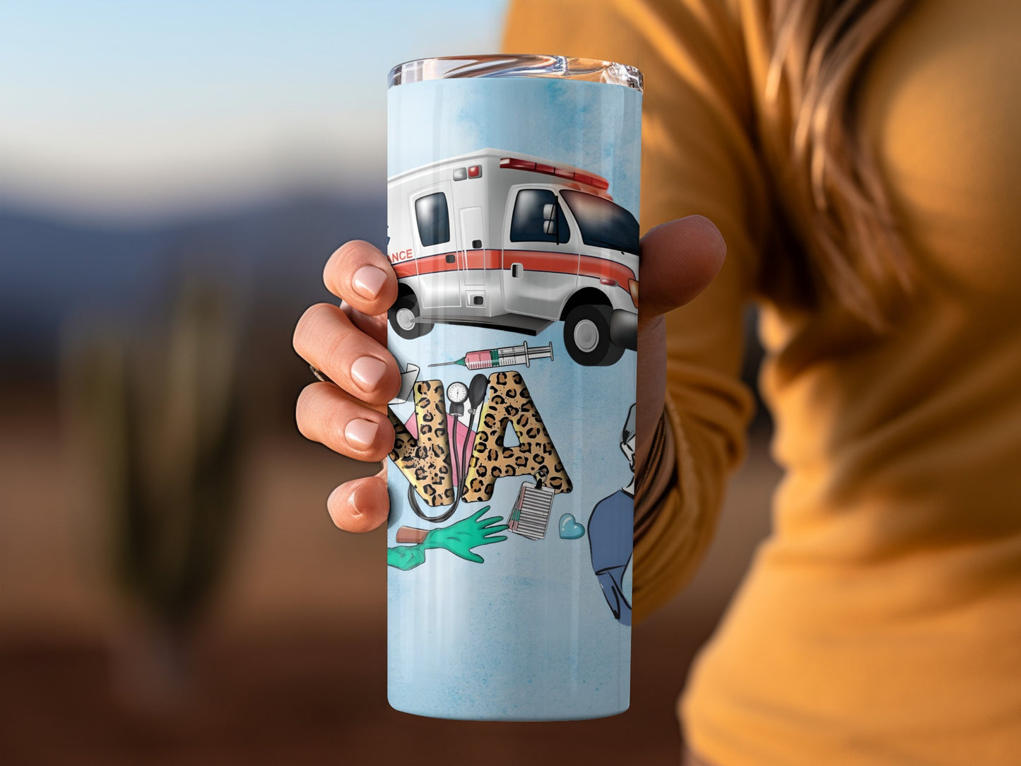 Fun Ambulance And Nurse Graphics Tumbler Cup