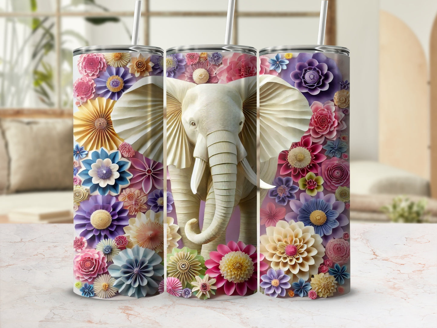 Colorful Floral Elephant Design Tumbler for Sale