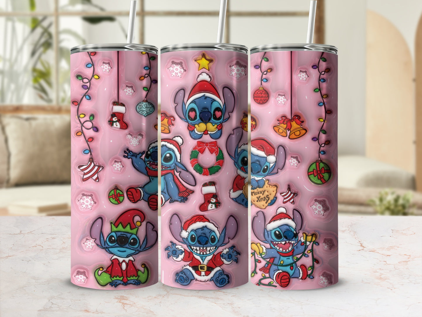 Cute Christmas Cartoon Pink Insulated Tumbler