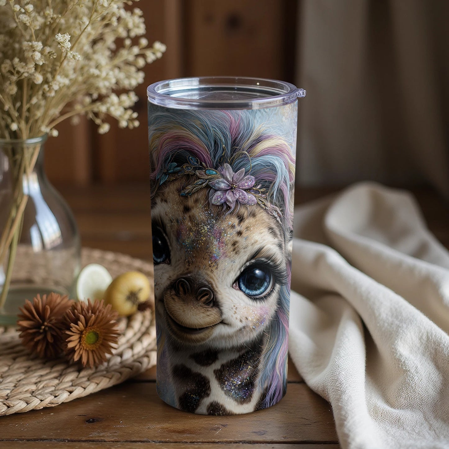 Cute Giraffe Themed Tumbler with Glitter Details
