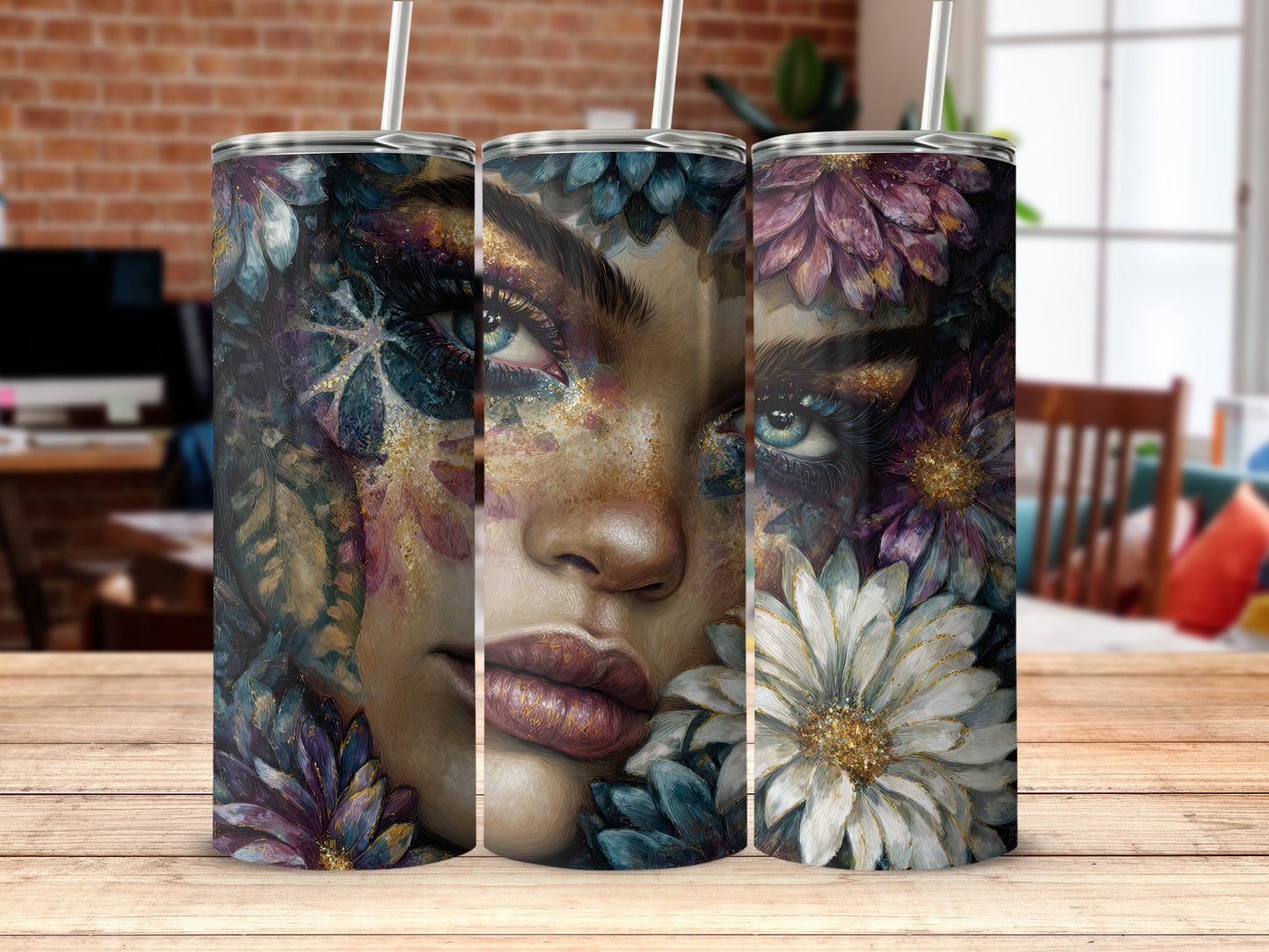 Floral Fantasy Art Face Design Tumbler