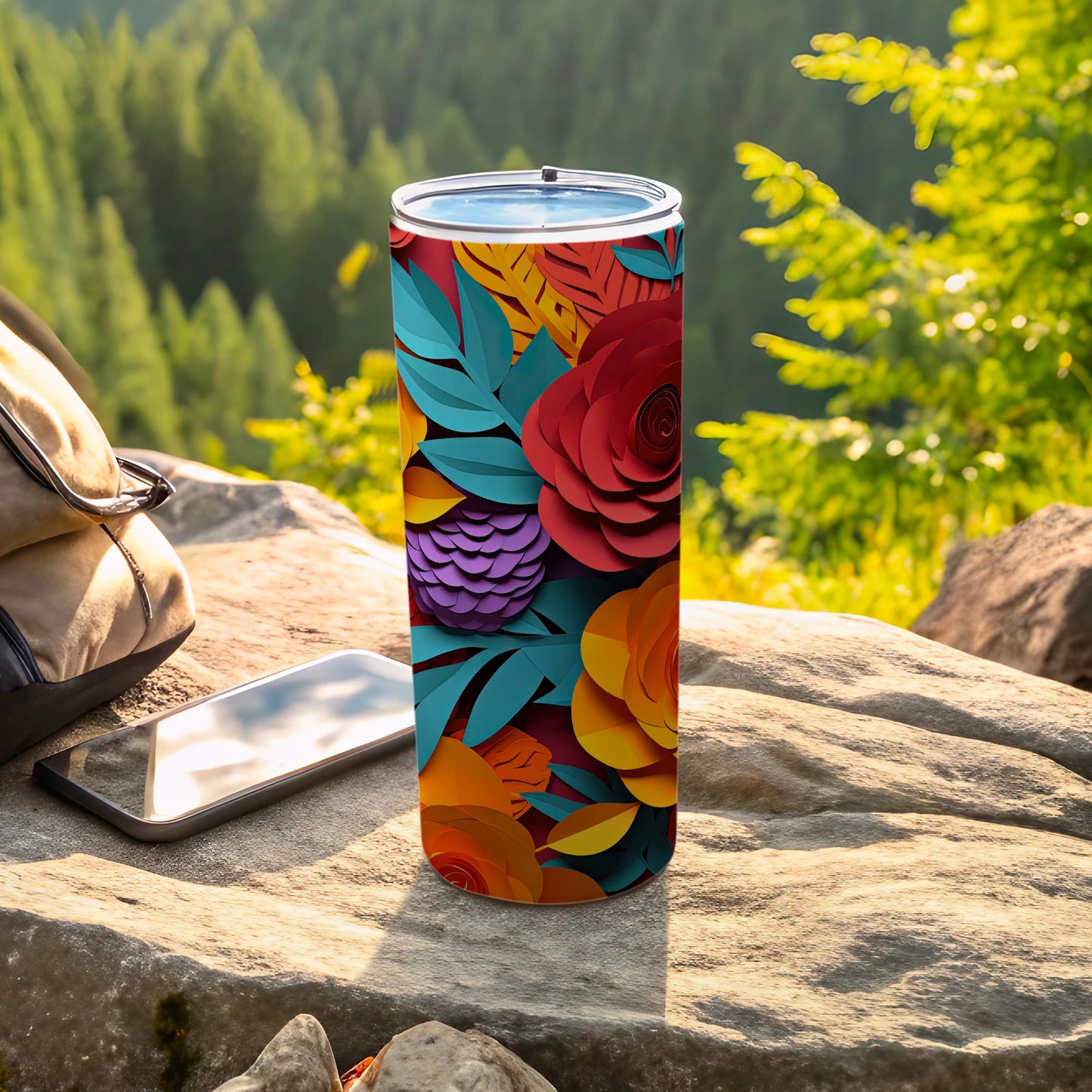 Vibrant Floral Travel Tumbler for Outdoor Use
