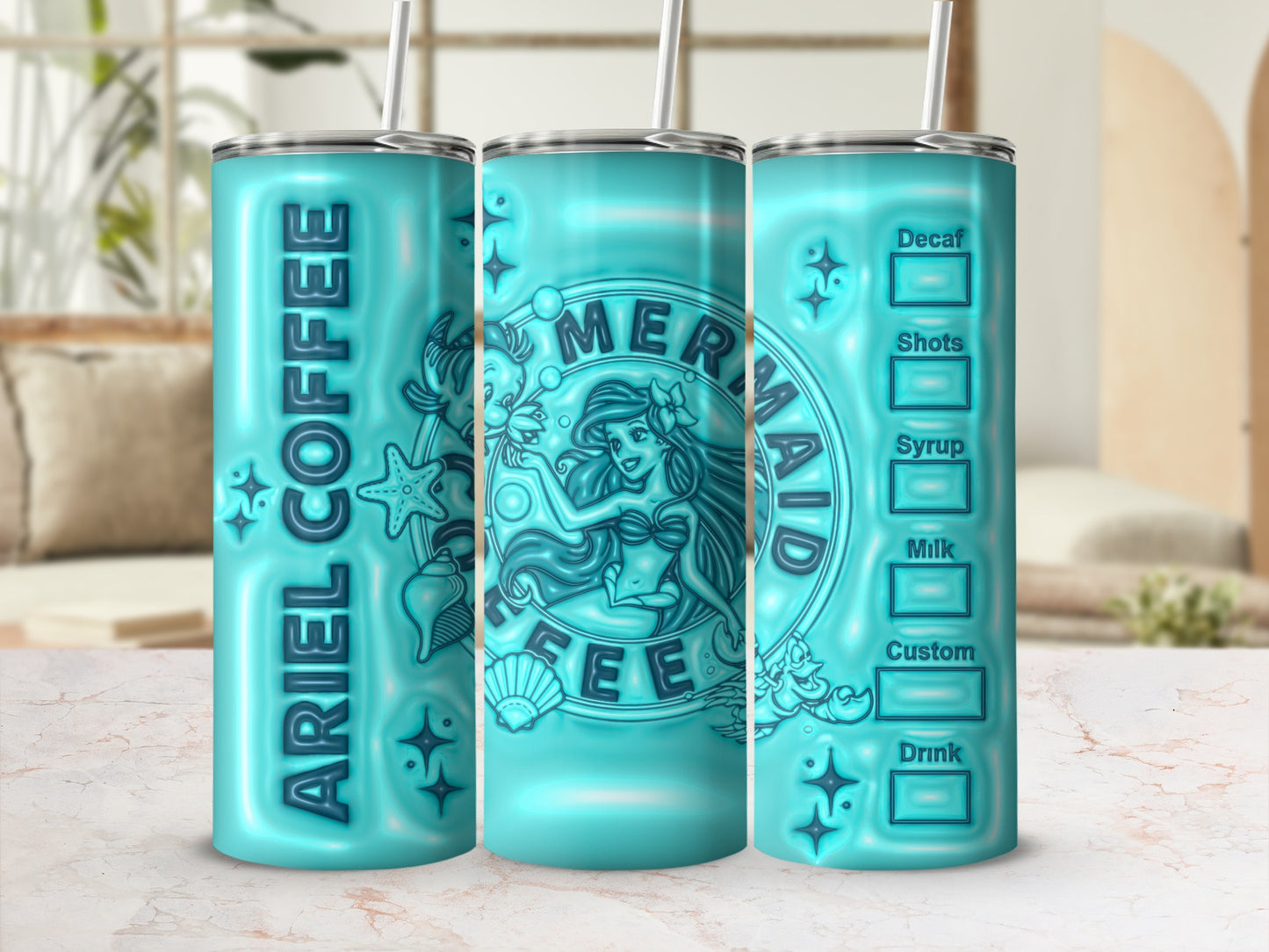 Ariel Coffee Mermaid Decaf Shots Syrup Milk Custom Drink