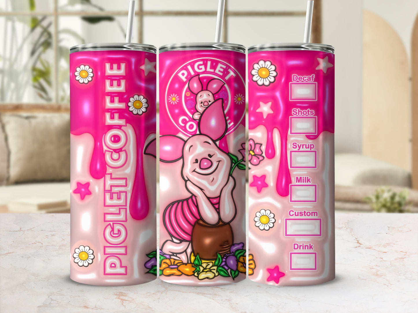 Piglet Coffee Custom Drink Tumbler with Straw