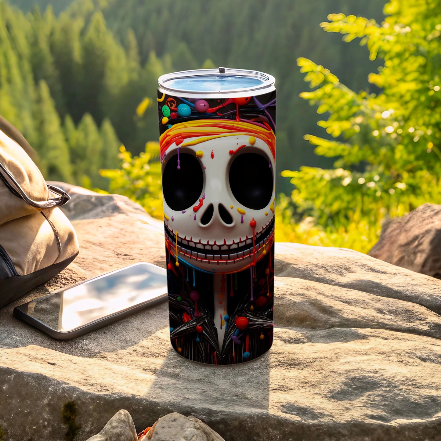 Colorful Skull Art on Stainless Steel Tumbler