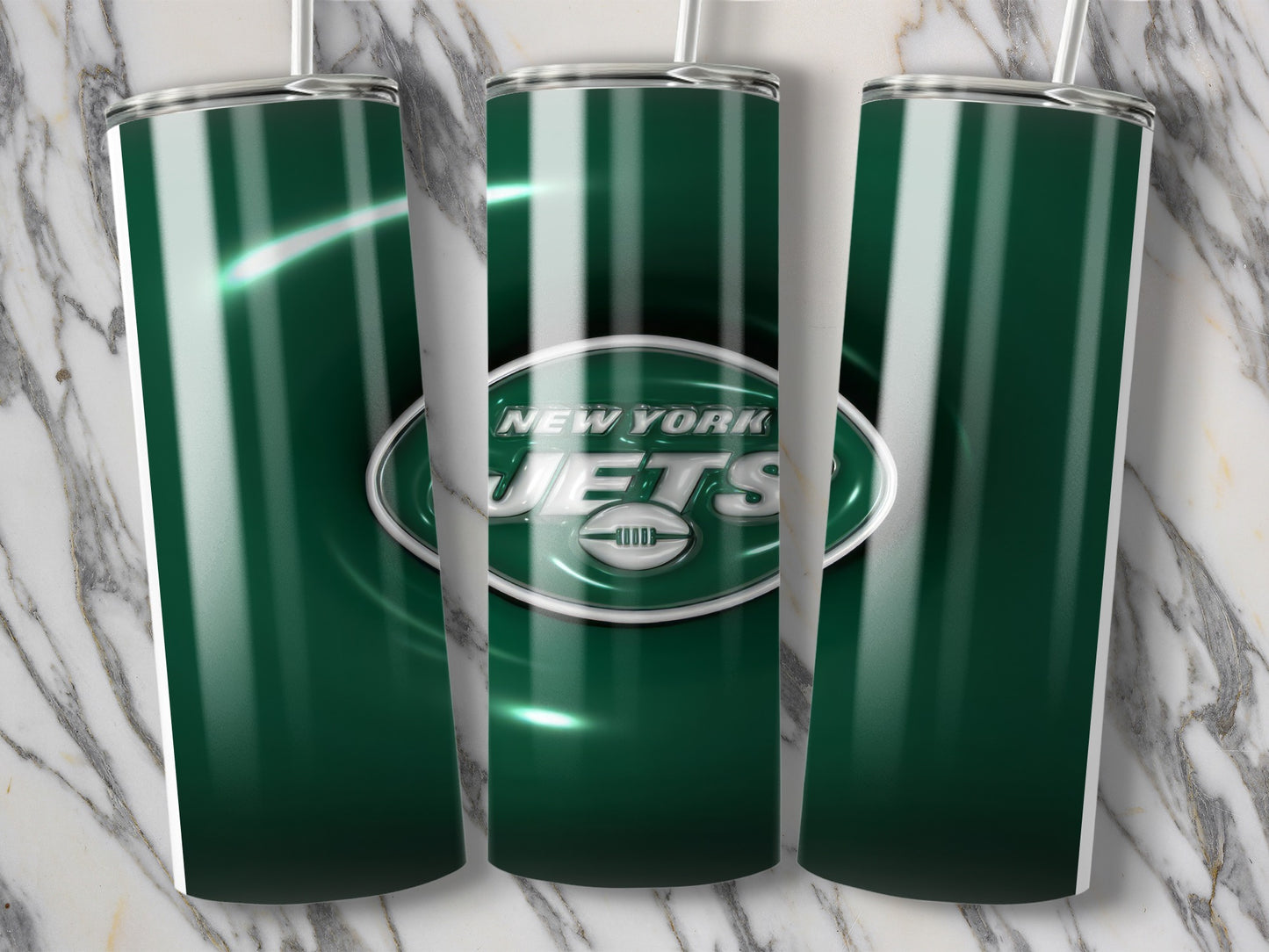 New York Jets Football Emblem on Green Glossy Tumblers