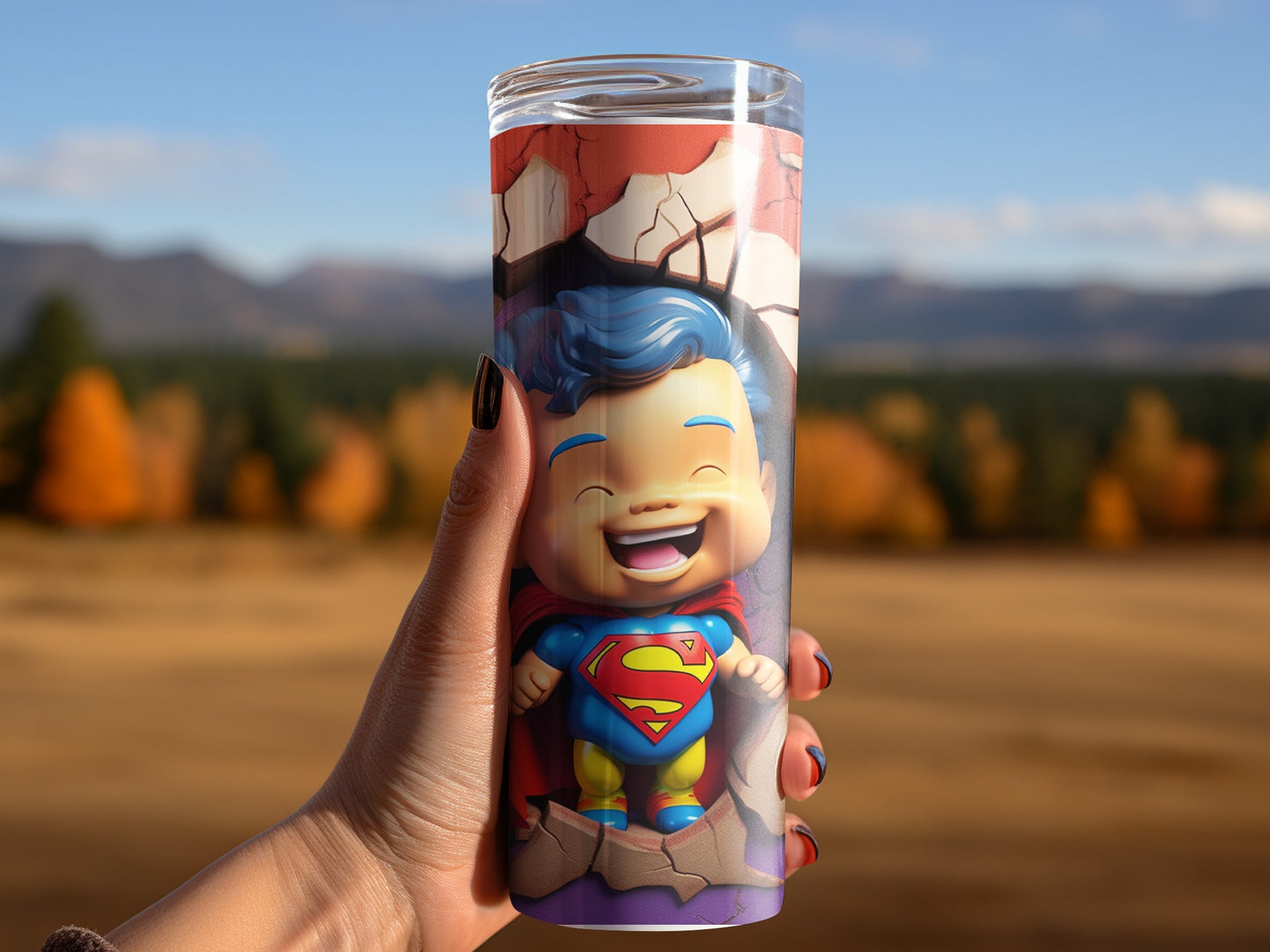 Superman Chibi Character Art Tumbler Perfect for Collectors