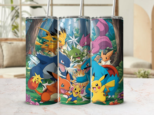 Vibrant Cartoon Forest Design Insulated Tumbler Cups