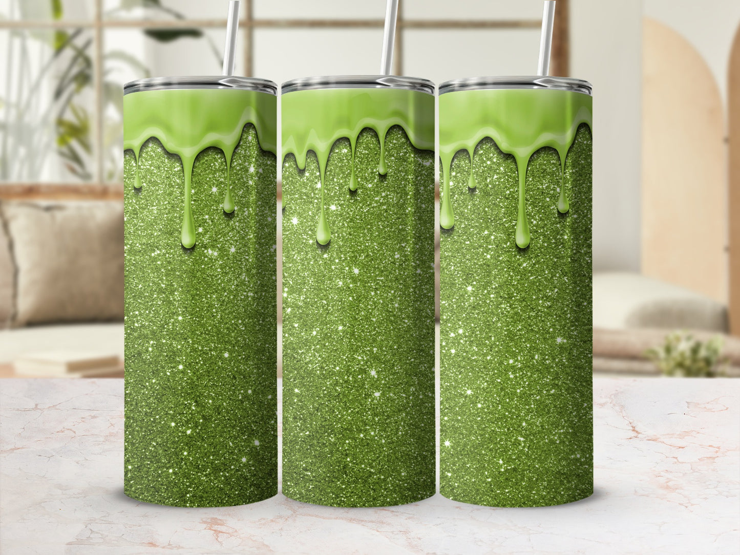 Sparkling Green Glitter Tumbler with Melting Design