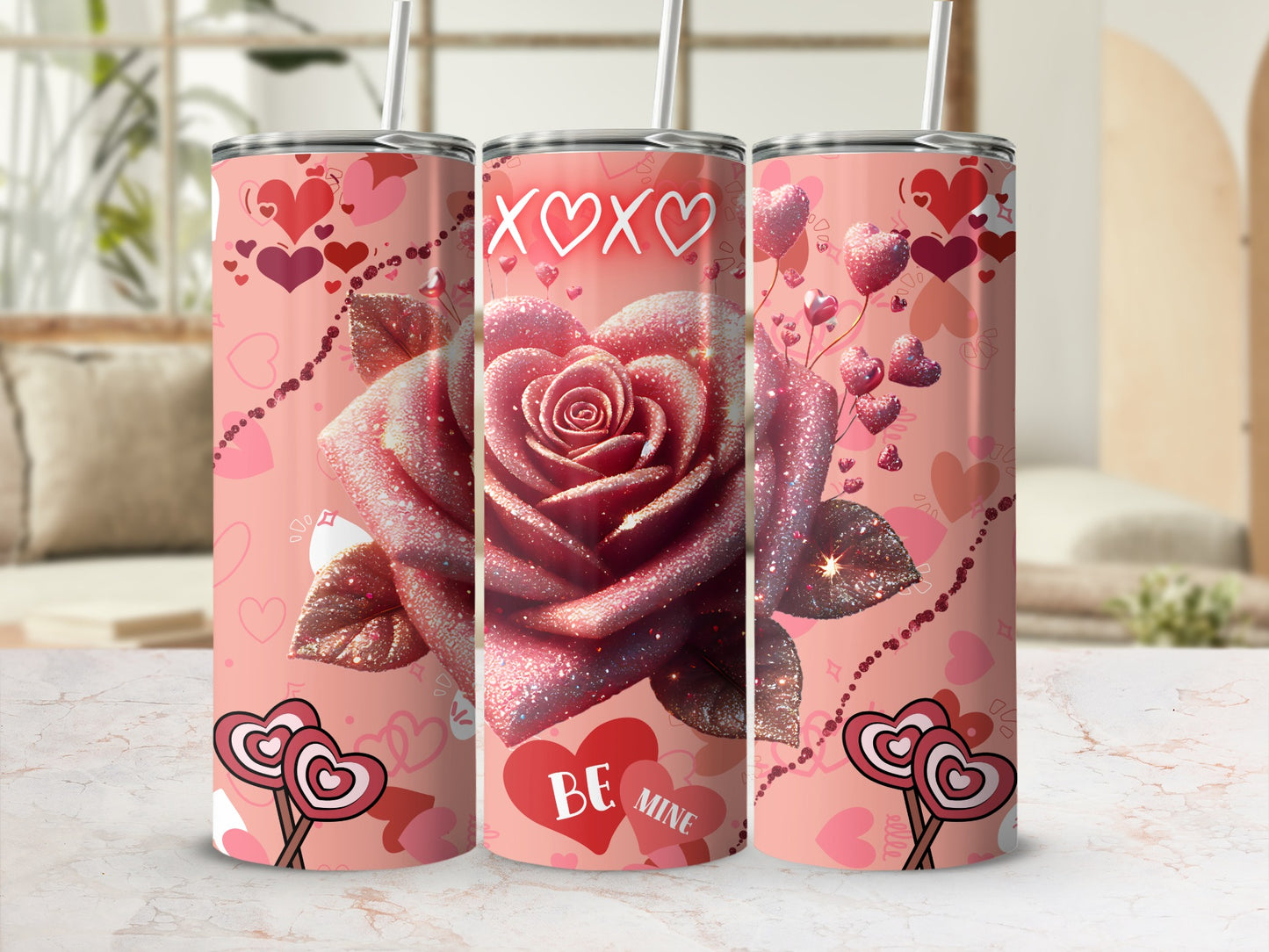 Be Mine Valentine Glitter Tumbler Design