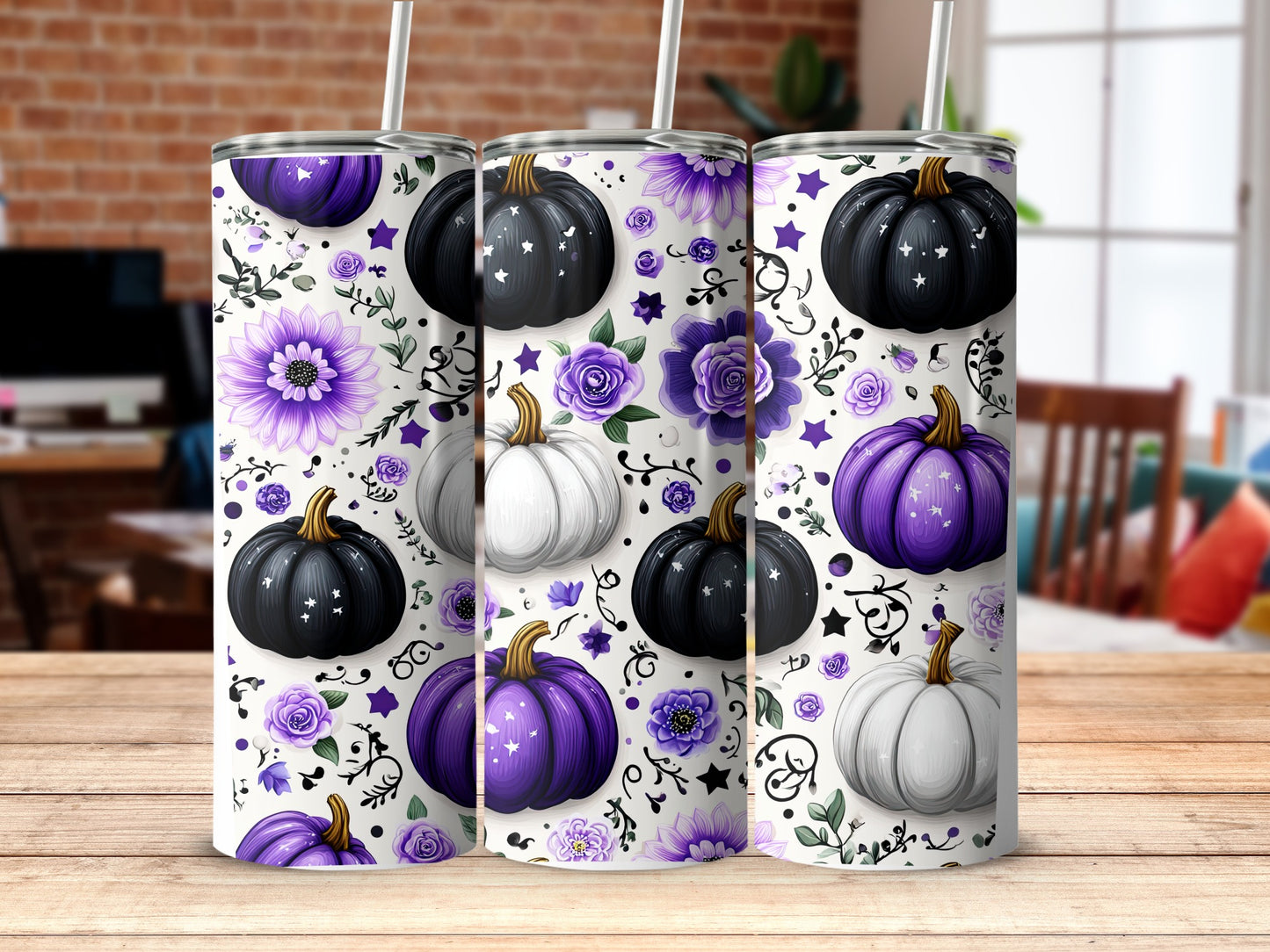 Halloween Themed Purple and White Pumpkin Tumbler