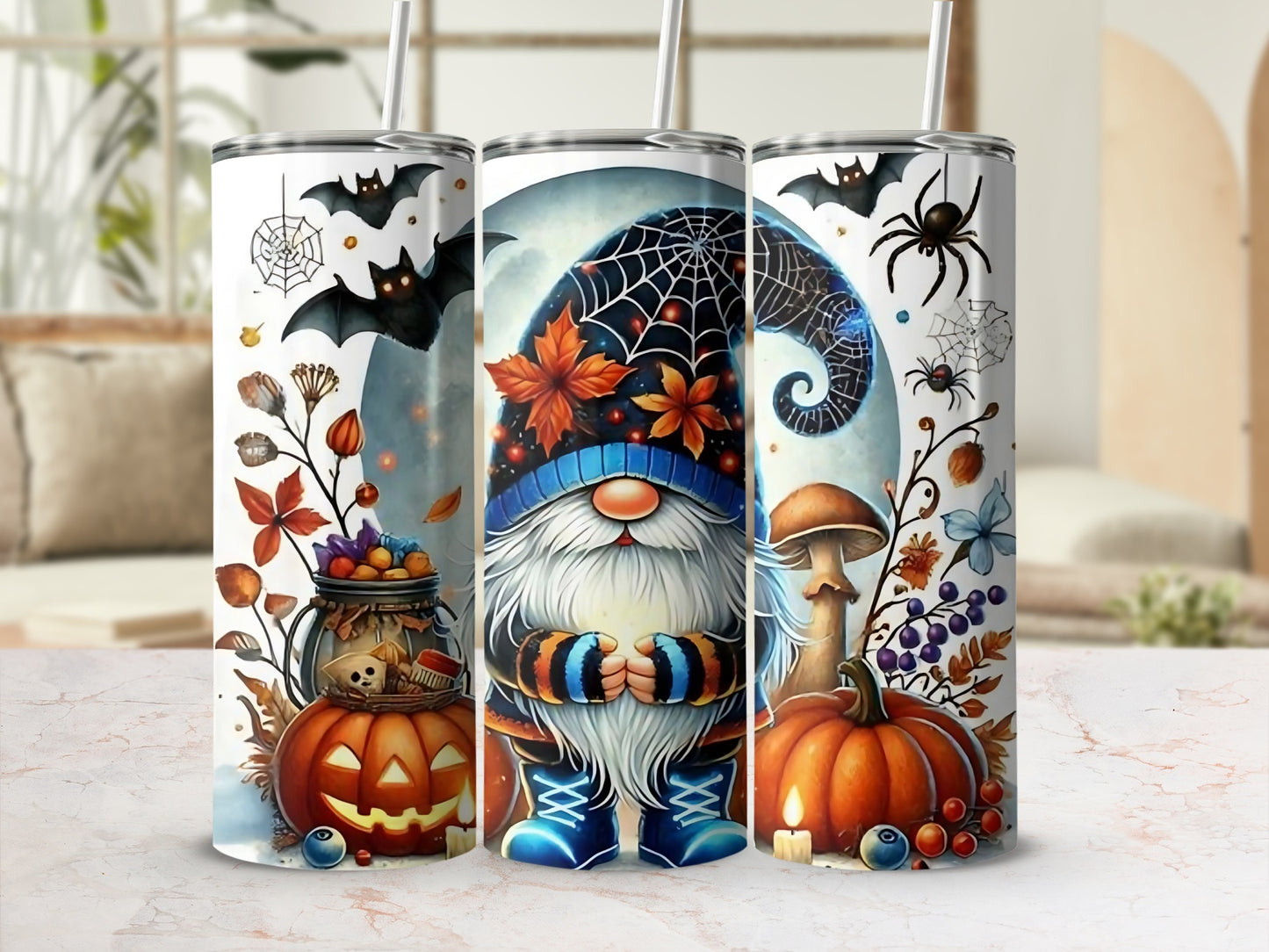 Halloween Themed Gnomes and Pumpkins Tumbler Product