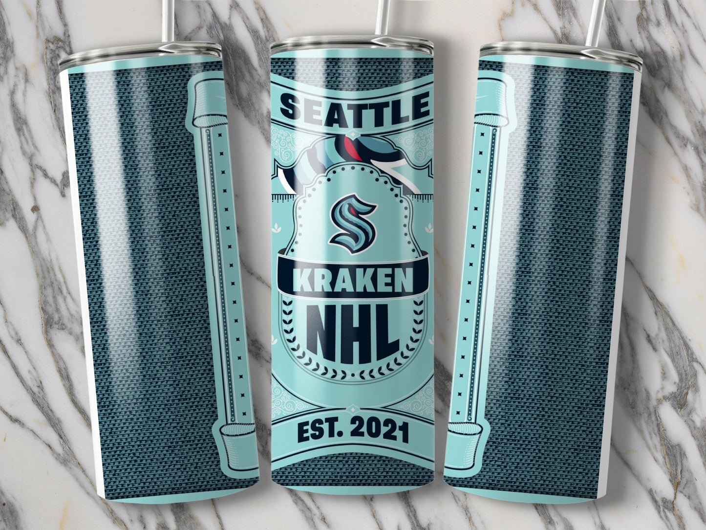 Seattle Kraken NHL Est 2021 Team Logo Light Blue Tumbler