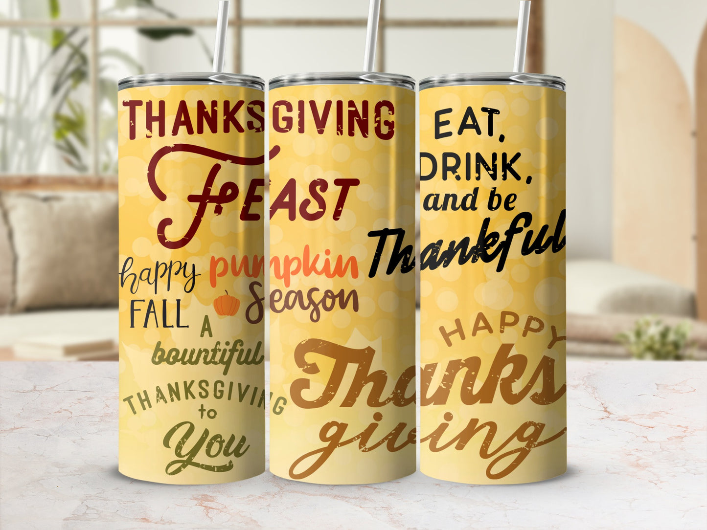 Festive Thanksgiving Tumbler with Holiday Greetings