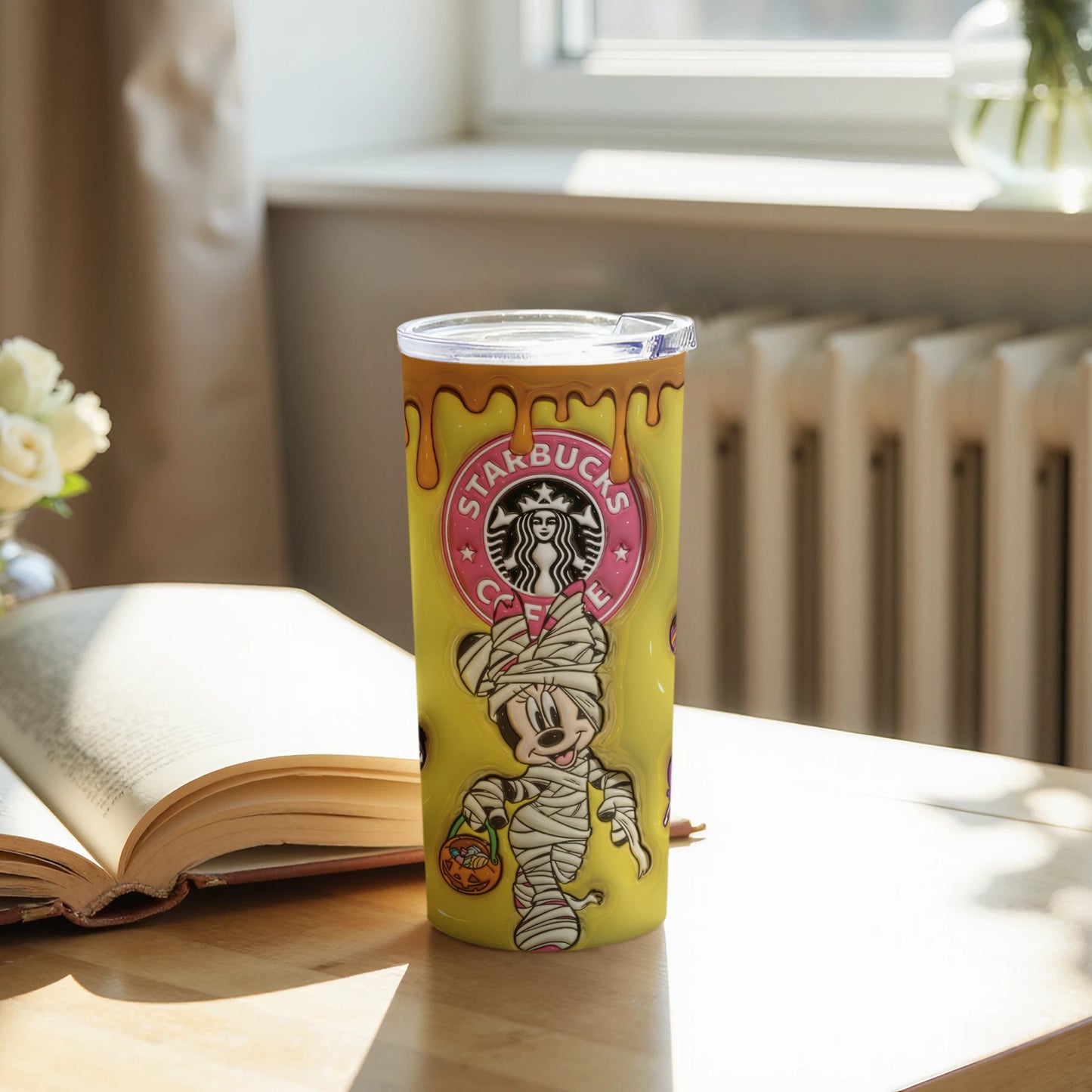 Starbuck's Themed Tumbler With Mummy Cartoon Design