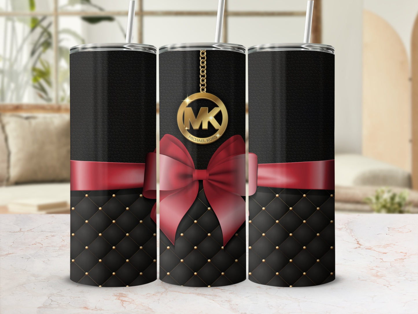 Luxury Black and Red Bow Tumbler with Gold Accents Cup