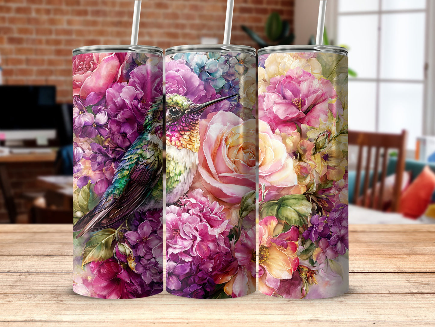 Floral Hummingbird Themed Tumblers Colorful product
