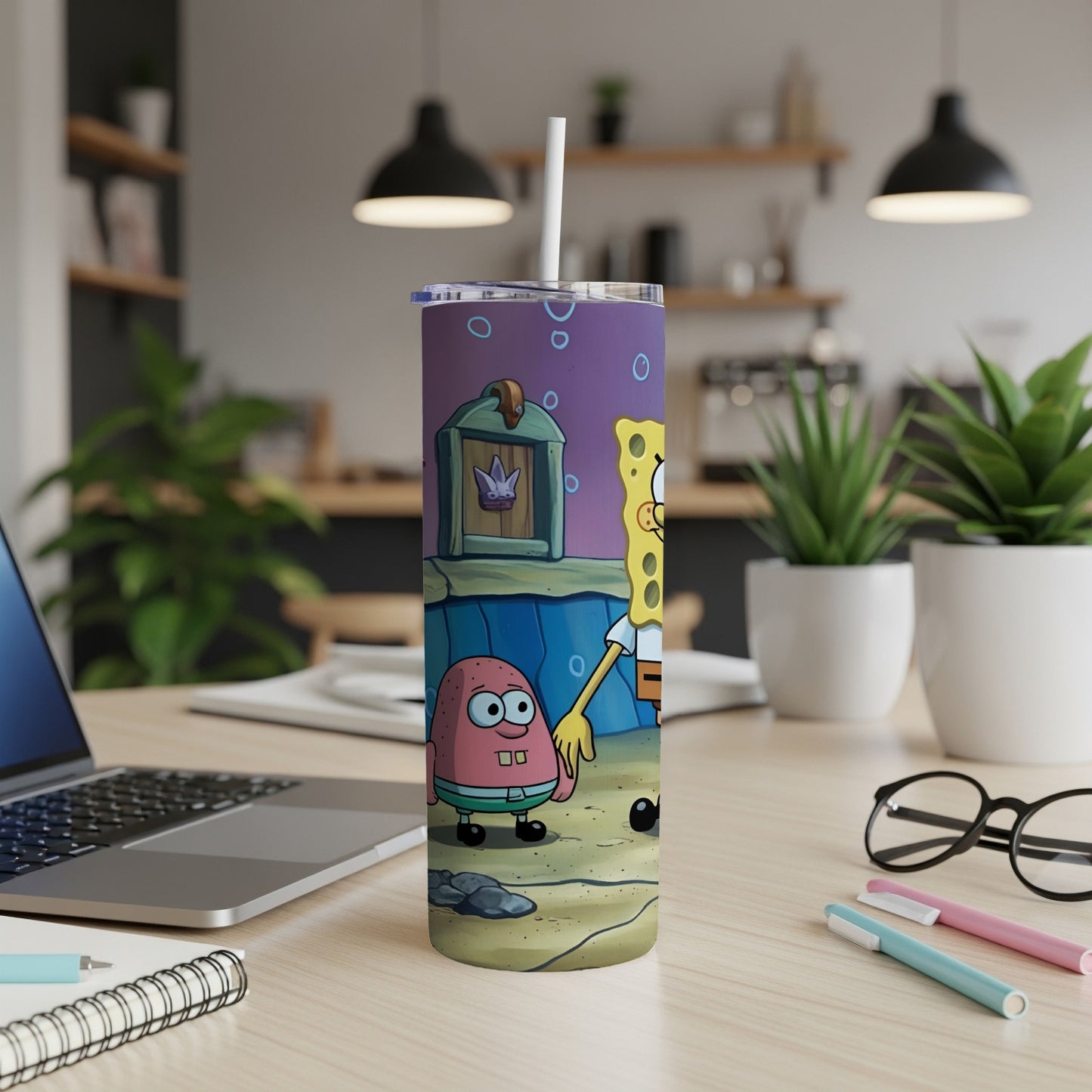 SpongeBob SquarePants and Patrick Star on a tumbler.