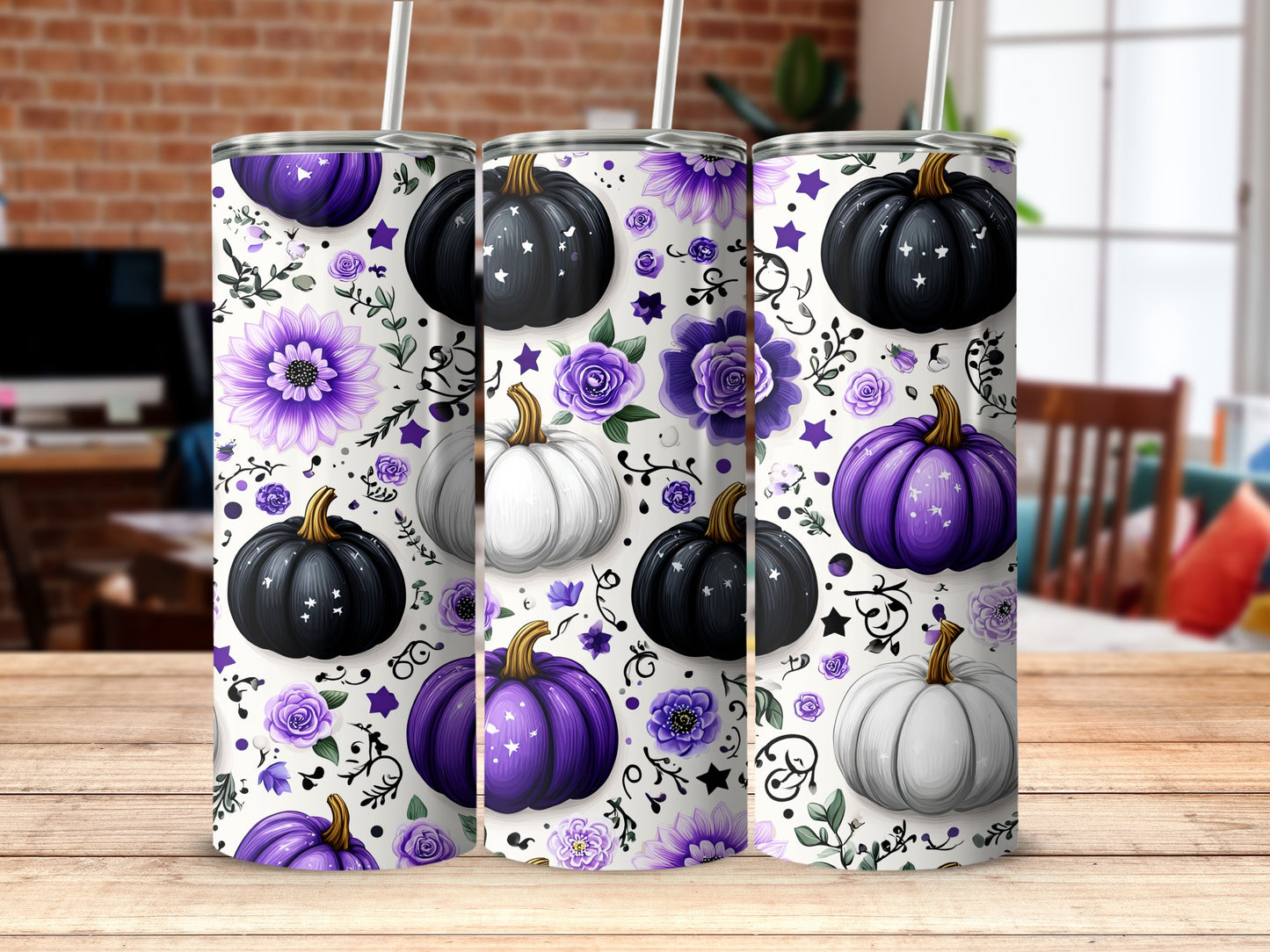 Halloween Purple and Black Pumpkin Design Tumbler