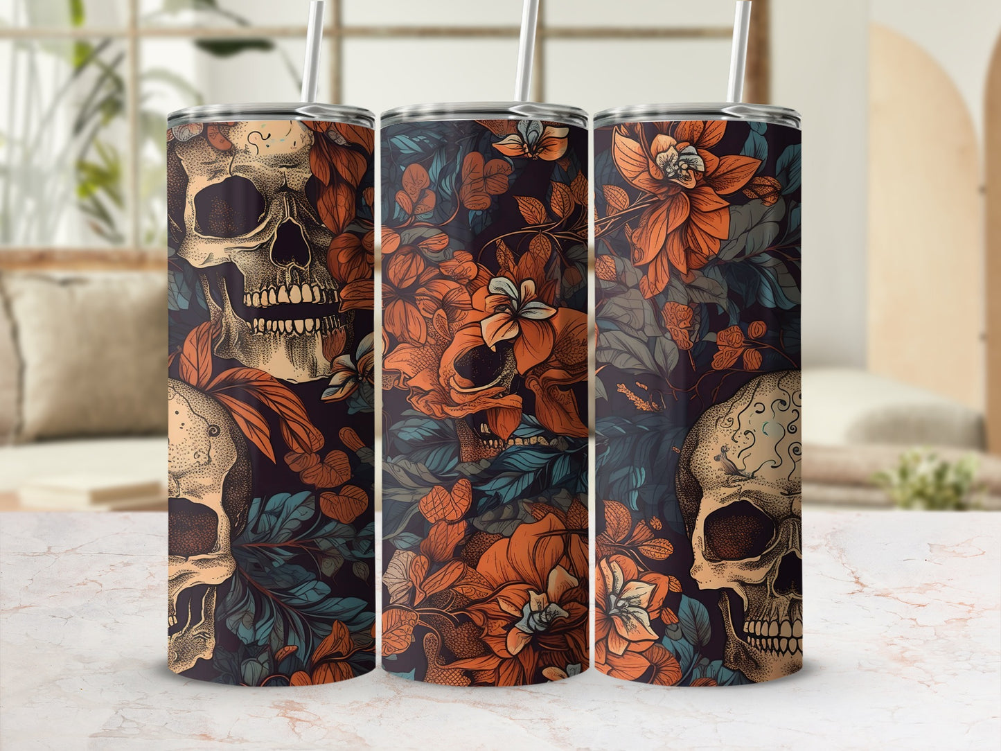 Floral Skull Design Colorful Tumbler for Unique Style