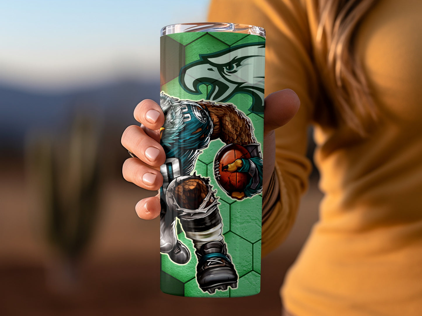 Eagles Football Player Number 00 Running on Green Tumblers