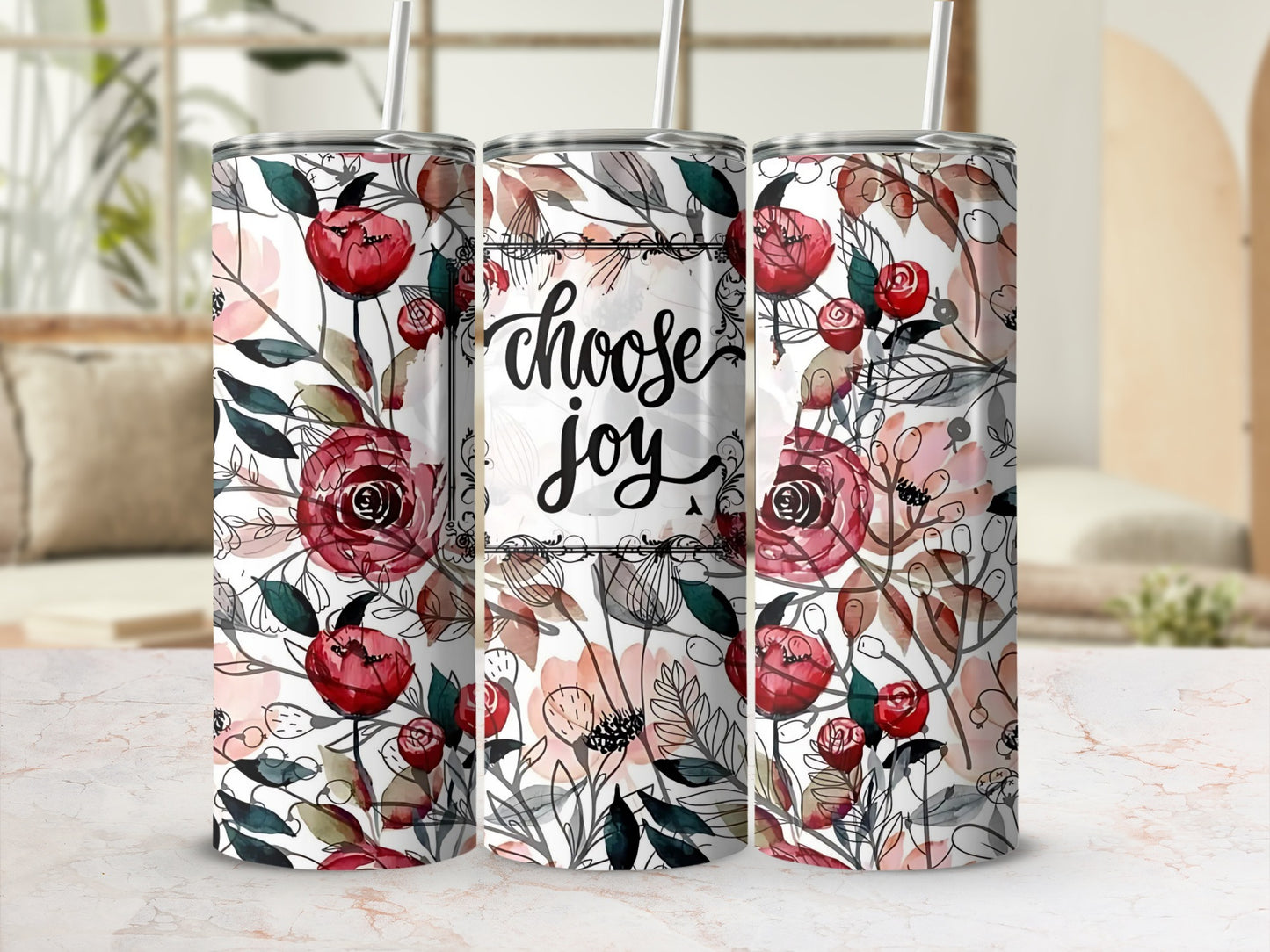 Choose Joy Floral Design Tumbler with Straw Product