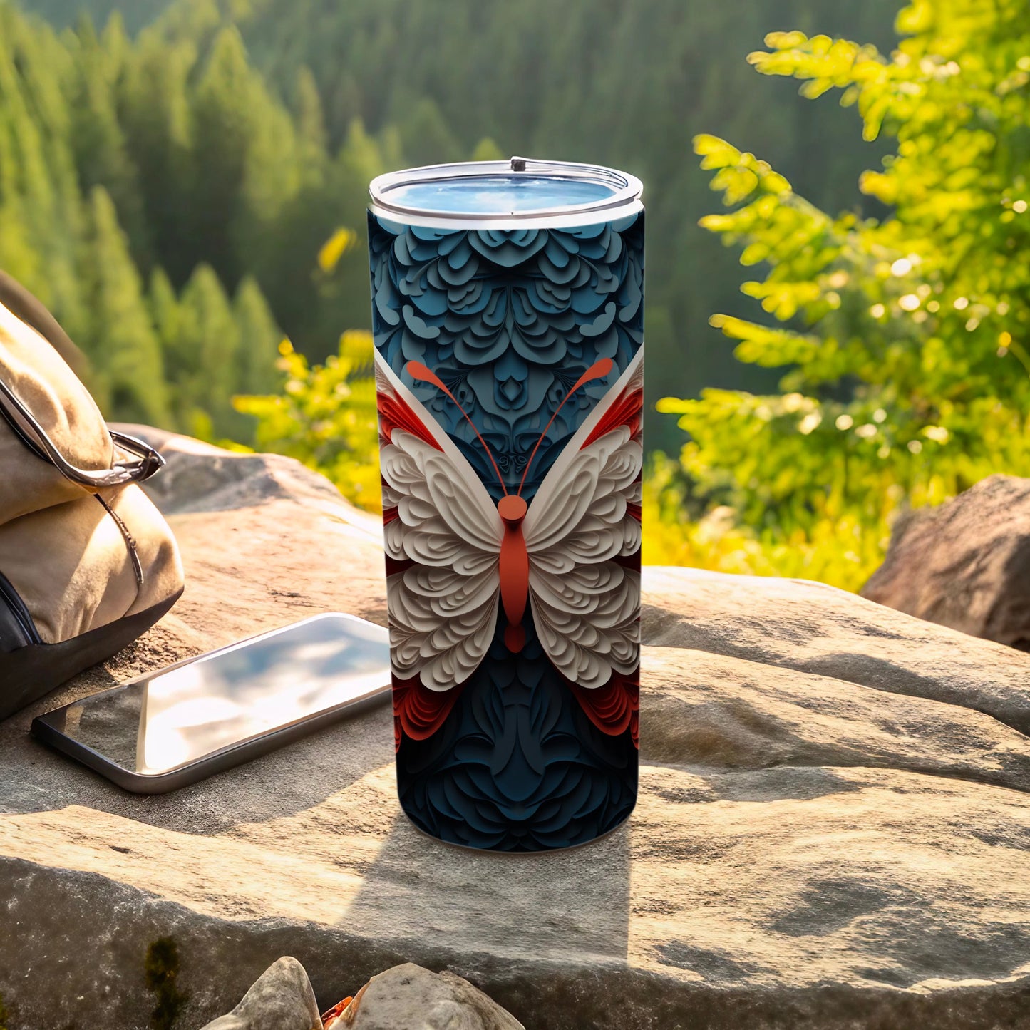 Butterfly Layers Abstract Blue White Red Beverage Tumbler product type
Tumbler, Beverage Tumbler, Insulated Drinkware, Butterfly Print, Layered Butterfly, Paper Cut Style, Abstract Butterfly, Blue Design, White Butterfly, Red Orange Details, Nature Art, Outdoor Drinkware, Travel Drinkware, Unique Gift, Aesthetic Tumbler, Modern Design, Artistic Tumbler, Hydration Bottle, Vibrant Design, Wildlife Pattern