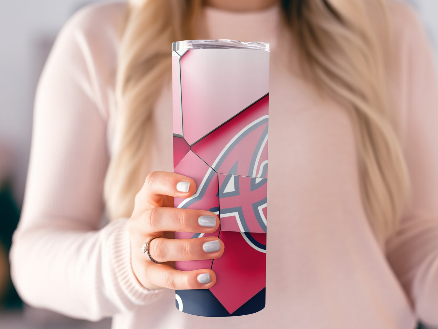 Pink Atlanta Braves Abstract Logo on Tiles Pattern Tumblers