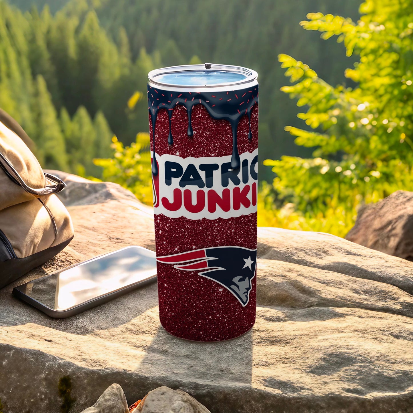 Patriot Junkie Tumbler with Creative Glitter Design