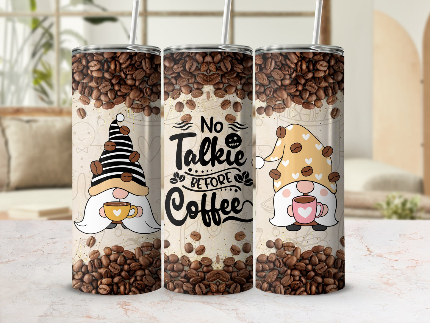 Gnome Coffee Lover Design No Talkie Before Coffee Tumbler