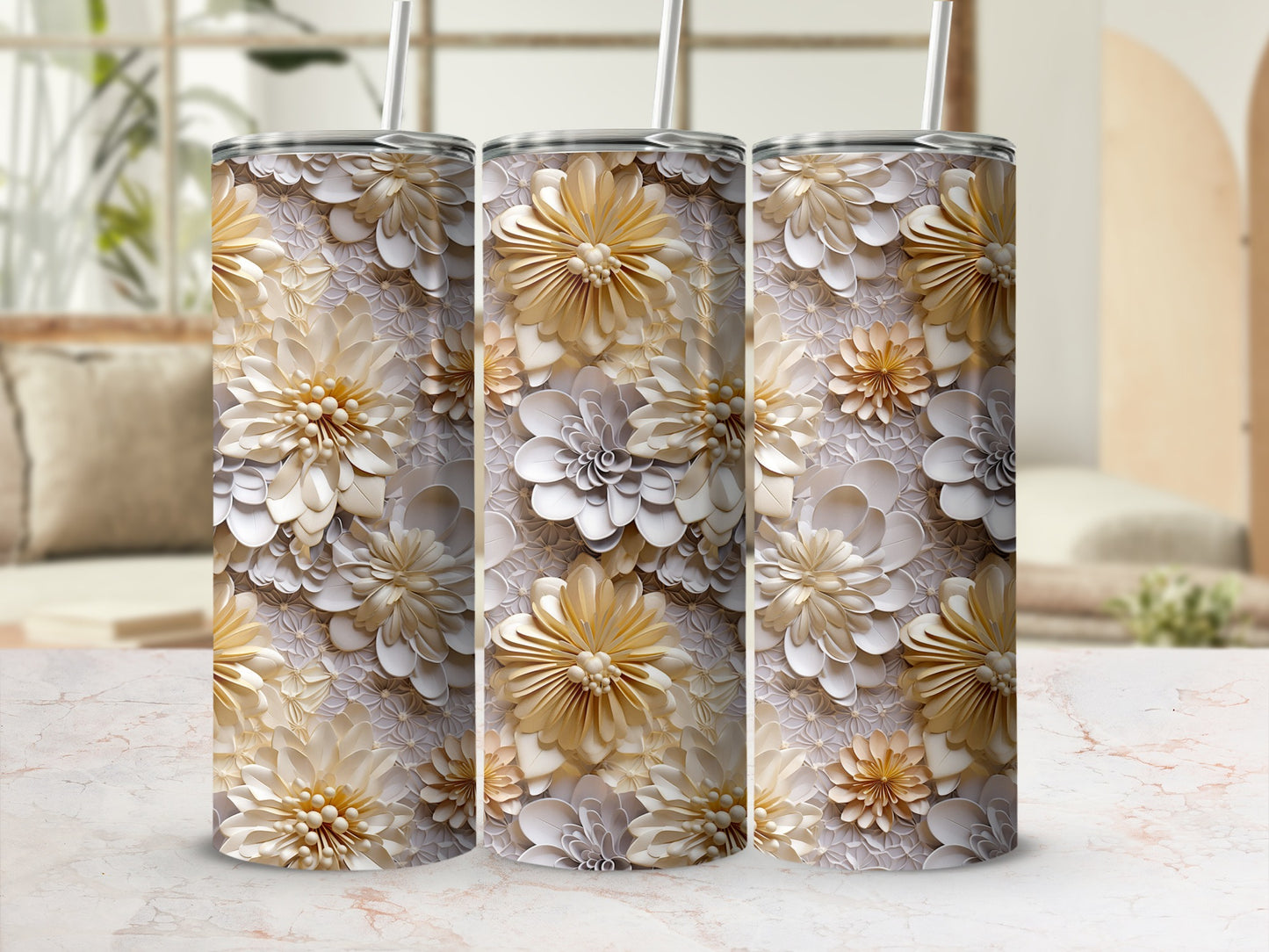 Elegant Floral Design Tall Tumbler Cup Flask Product