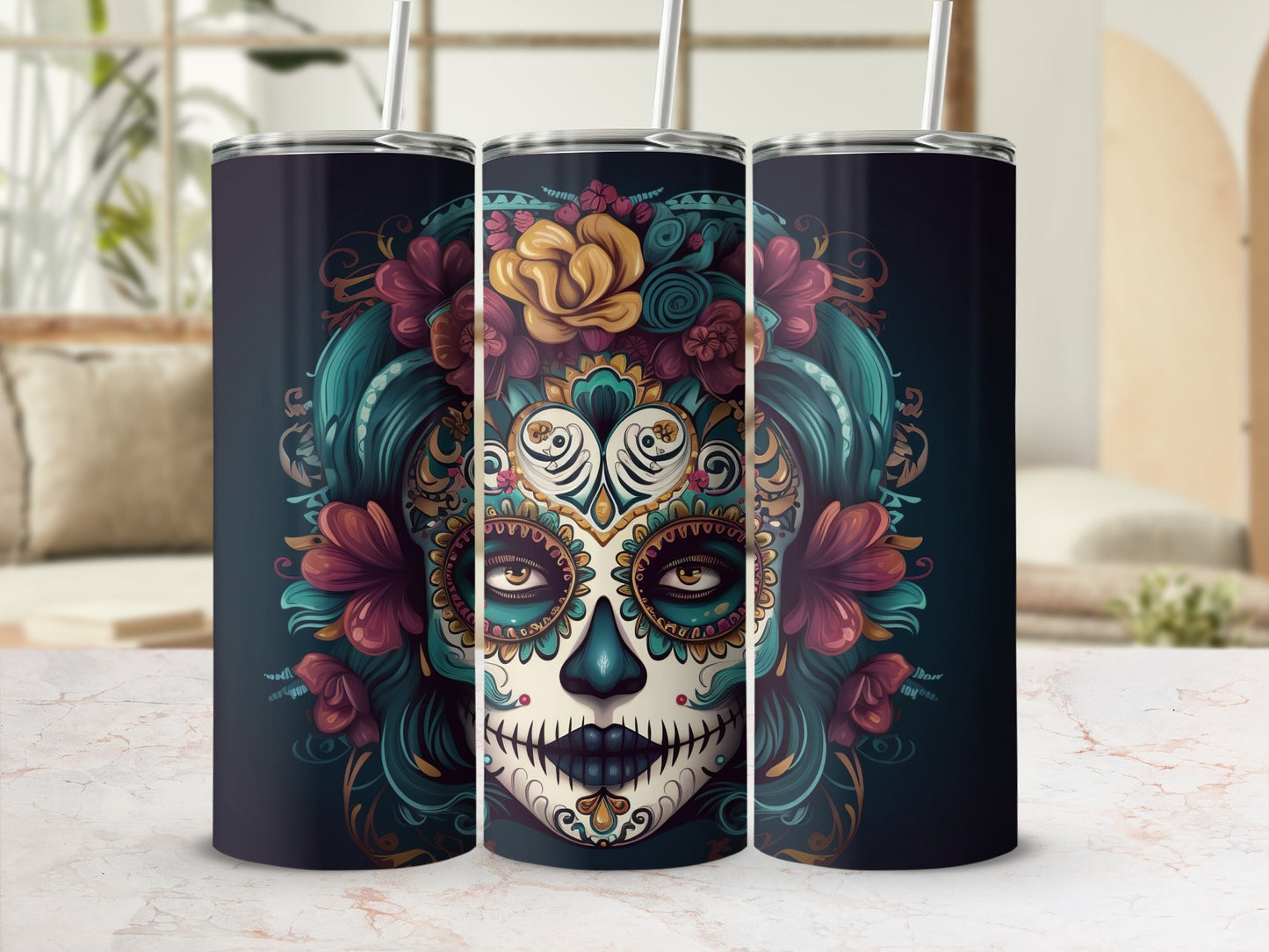 Colorful Day of the Dead Themed Tumbler Product