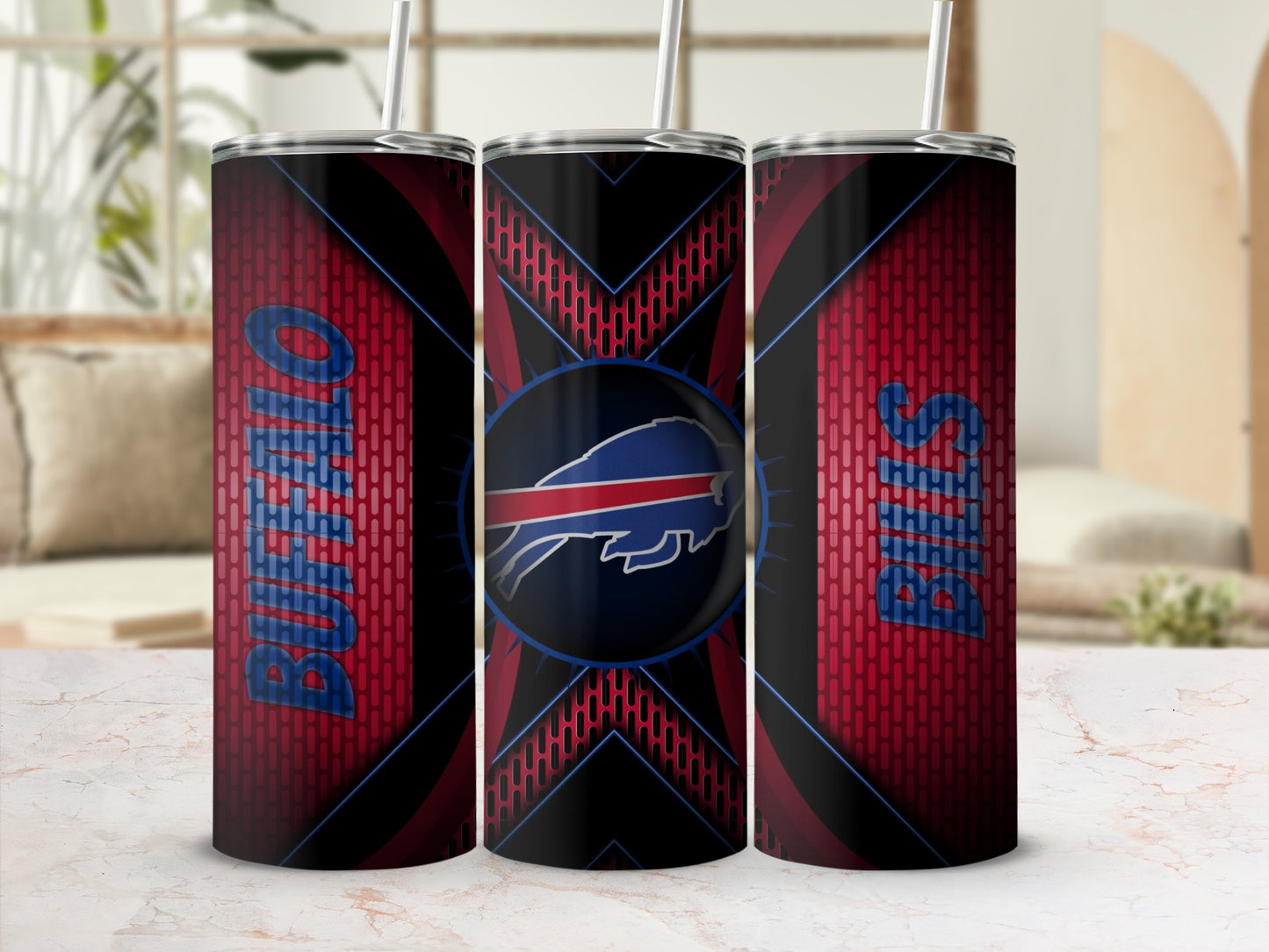 Buffalo Bills Logo Red Black Geometric Style Tumblers