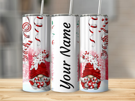 Custom Christmas Gnome and Candy Cane Tumbler
