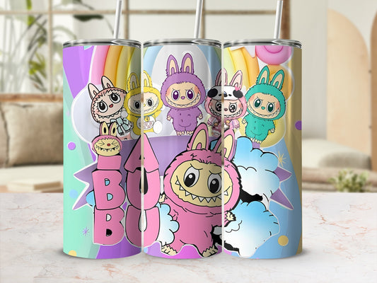 Colorful Cartoon Bunny Characters on Tumbler Cup