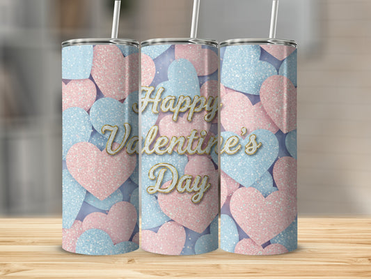 Happy Valentine's Day Heart Patterned Tumbler