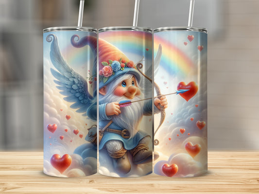Adorable Cupid Gnome with Hearts Rainbow Tumbler