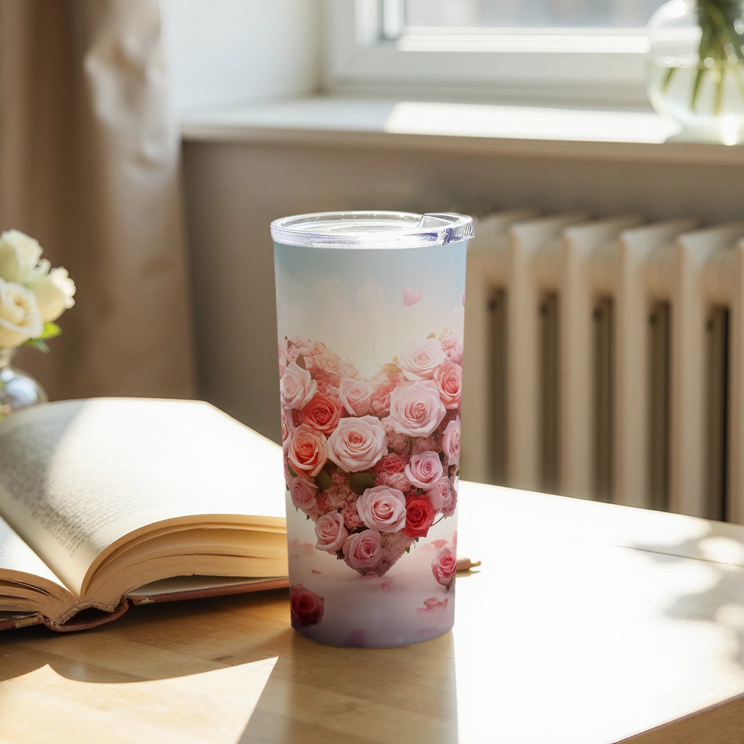 Beautiful Tumbler with Pink Rose Pattern