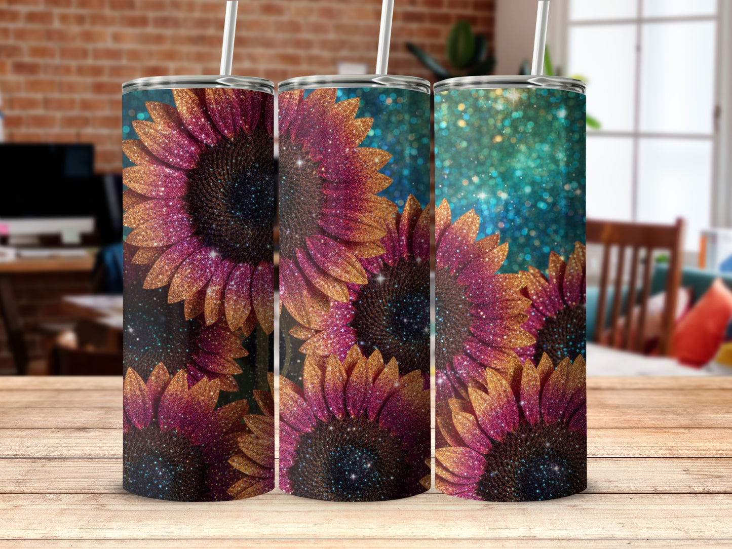 Glitter Sunflower Design Colorful Tumbler Product