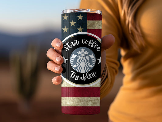 American Flag Star Coffee Tumbler with Logo Design