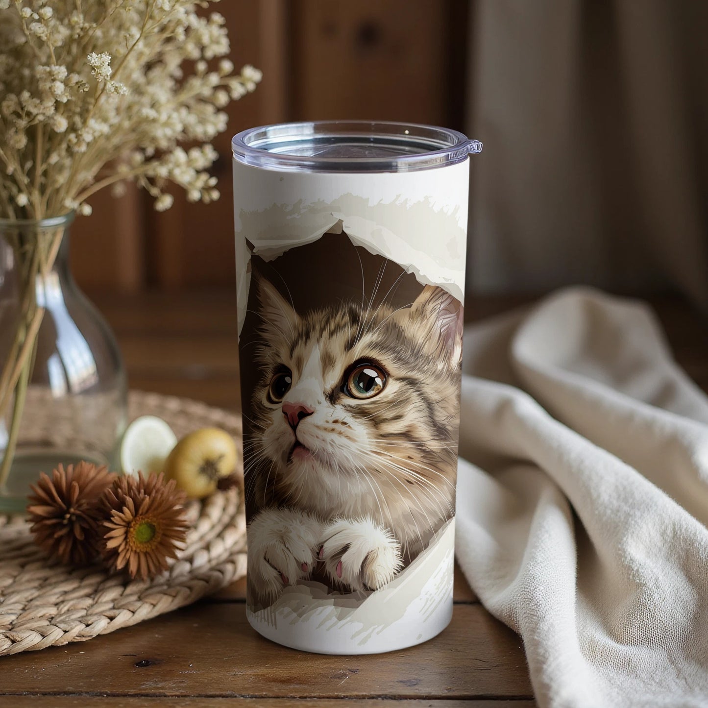 Adorable Peeking Kitten Design Insulated Tumbler product type
cat
kitten
cute cat
animal design
pet lover
tumbler
insulated cup
drinkware
beverage holder
travel tumbler
coffee mug
tea cup
water bottle
gift idea
tabby cat
playful cat
curious cat
unique design
home decor
office accessory