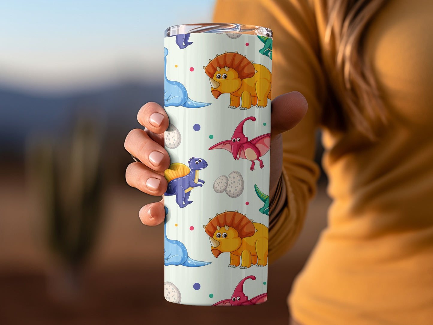 Colorful Dinosaur Print Travel Tumbler for Kids