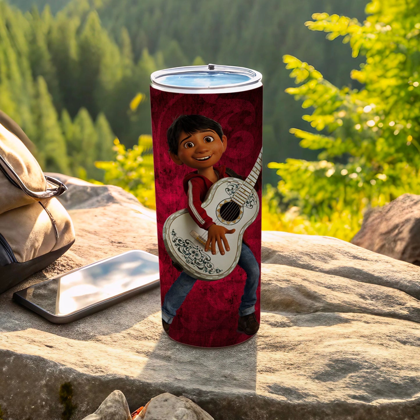 Animated Guitar Boy Travel Tumbler with Vibrant Design