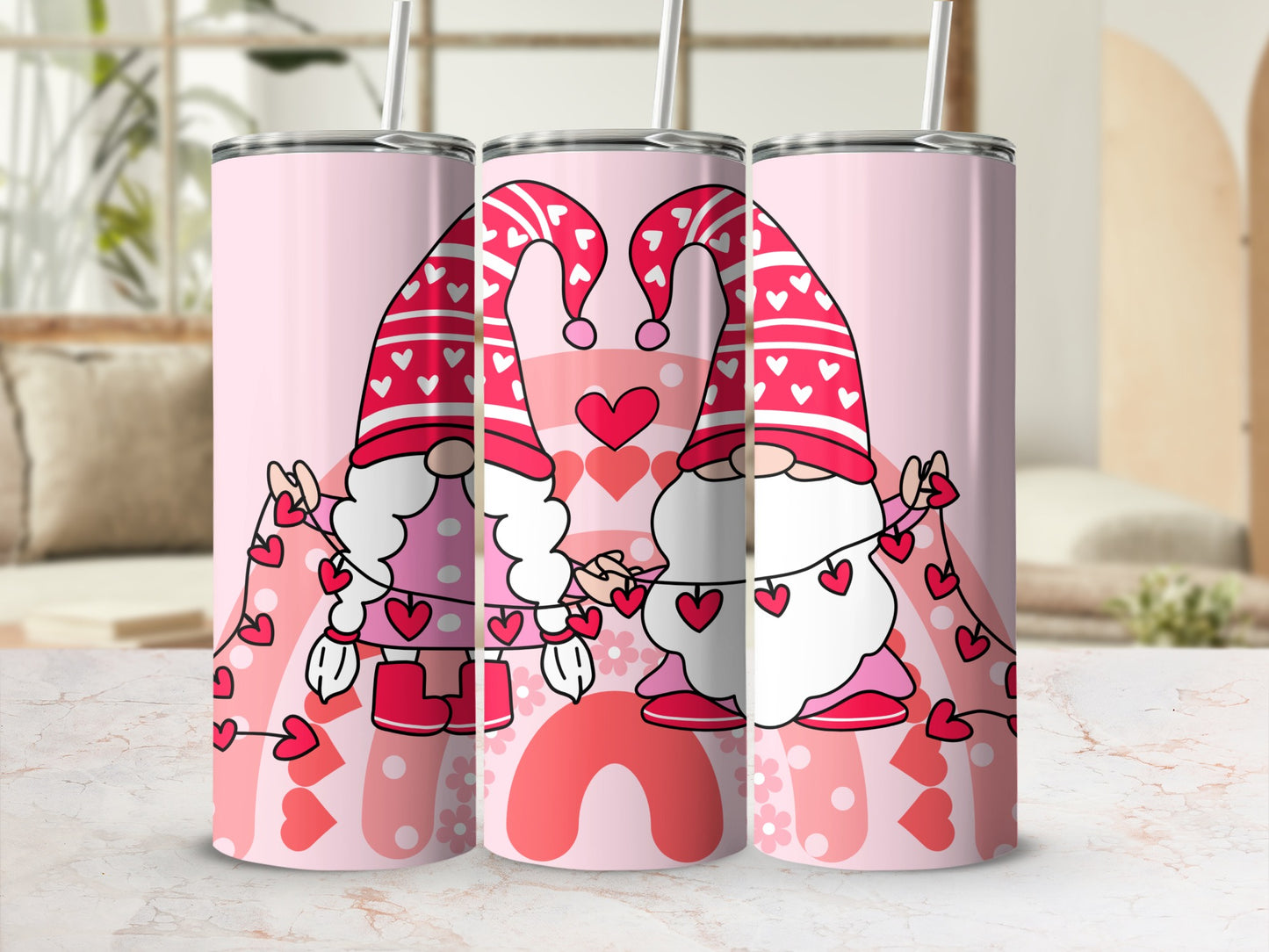 Cute Valentine Gnomes Double Walled Tumbler Cup