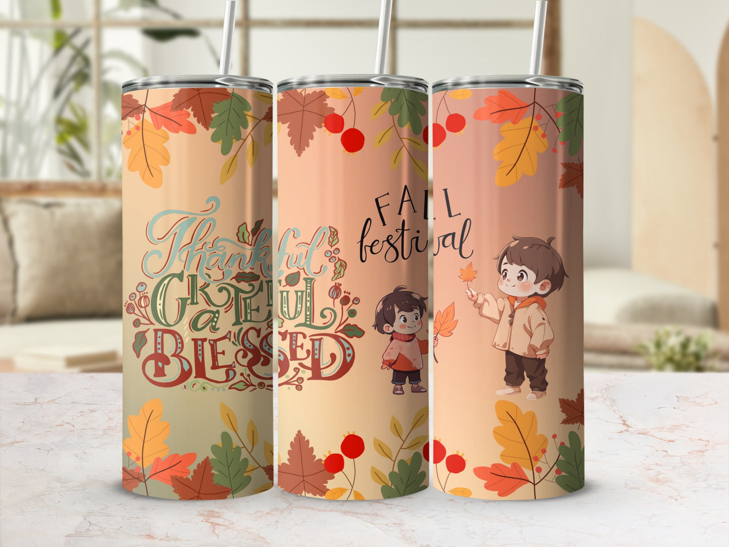 Thankful Grateful Blessed Fall Festival Design Tumbler