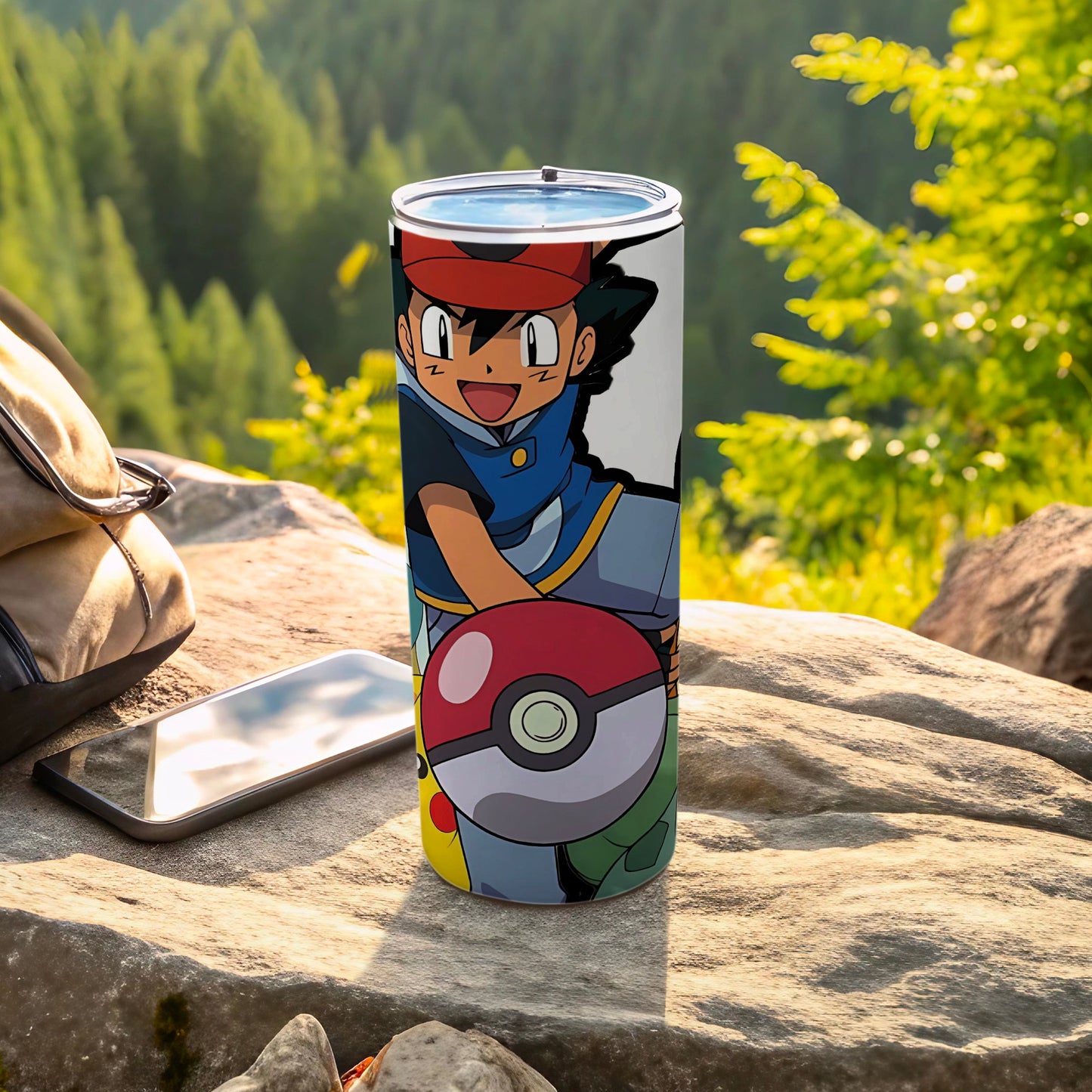 Ash Ketchum Traveling with Pokeball Design Tumbler