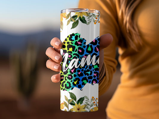 Colorful Leopard Print Tumbler with Floral Accents